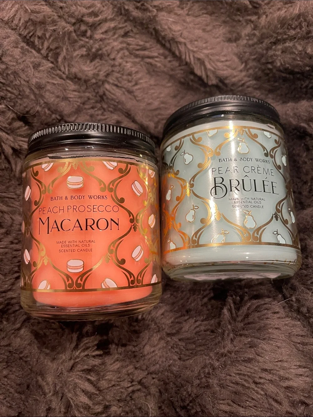 2 new bath and body works single wick peach prosecco pear crème